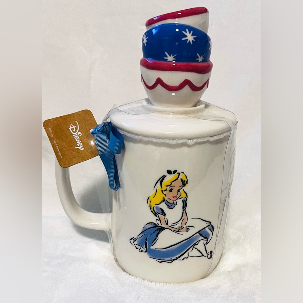 RAE DUNN Disney Alice In Wonderland "TEA TIME" Double Sided Mug Topper. NWT